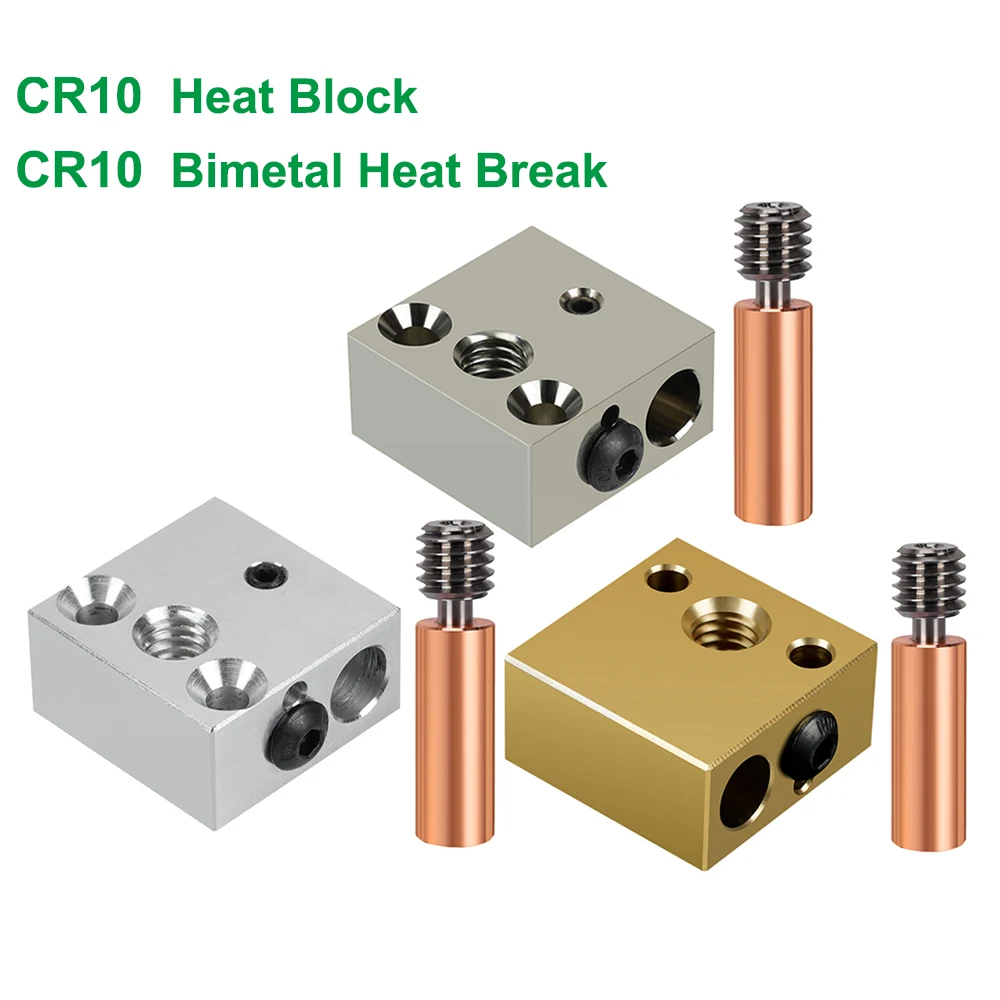 Top CR10 Heat Block Plated Copper Aluminum Brass 3D Printer Parts Bimetal Heat Break CR10 Throat For Ender 3 CR10S Hotend