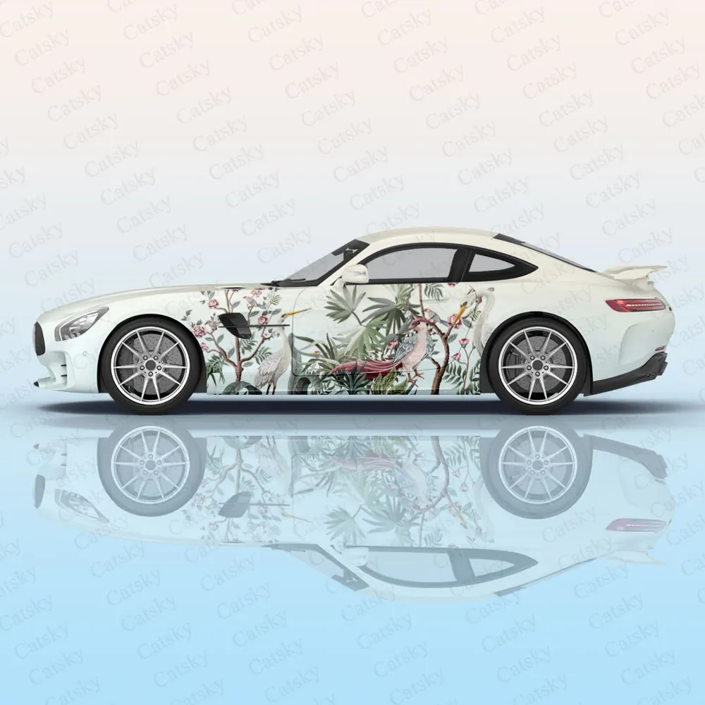 

Crane and Flower Ink Painting Car Body Stickers Itasha Vinyl Car Side Decal Sticker Car Body Sticker Car Decor Stickers