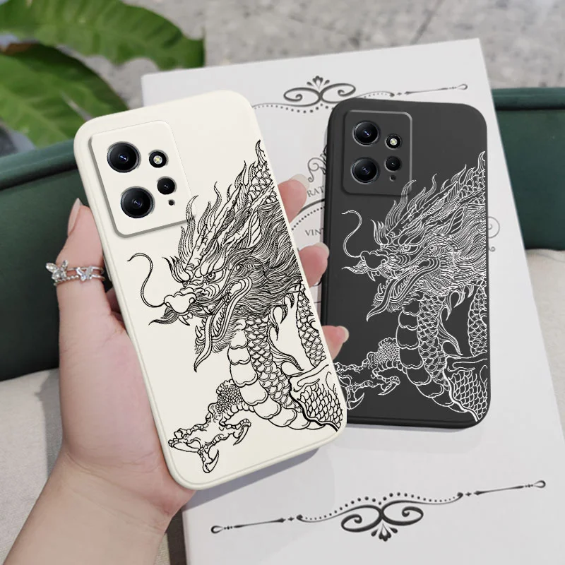 Sketchd Ragon Phone Case For Xiaomi Redmi Note 13 12 12S 11 11S 10 10T 10S 9 9S 8 7 Pro Plus 4G 5G Liquid Silicone Cover
