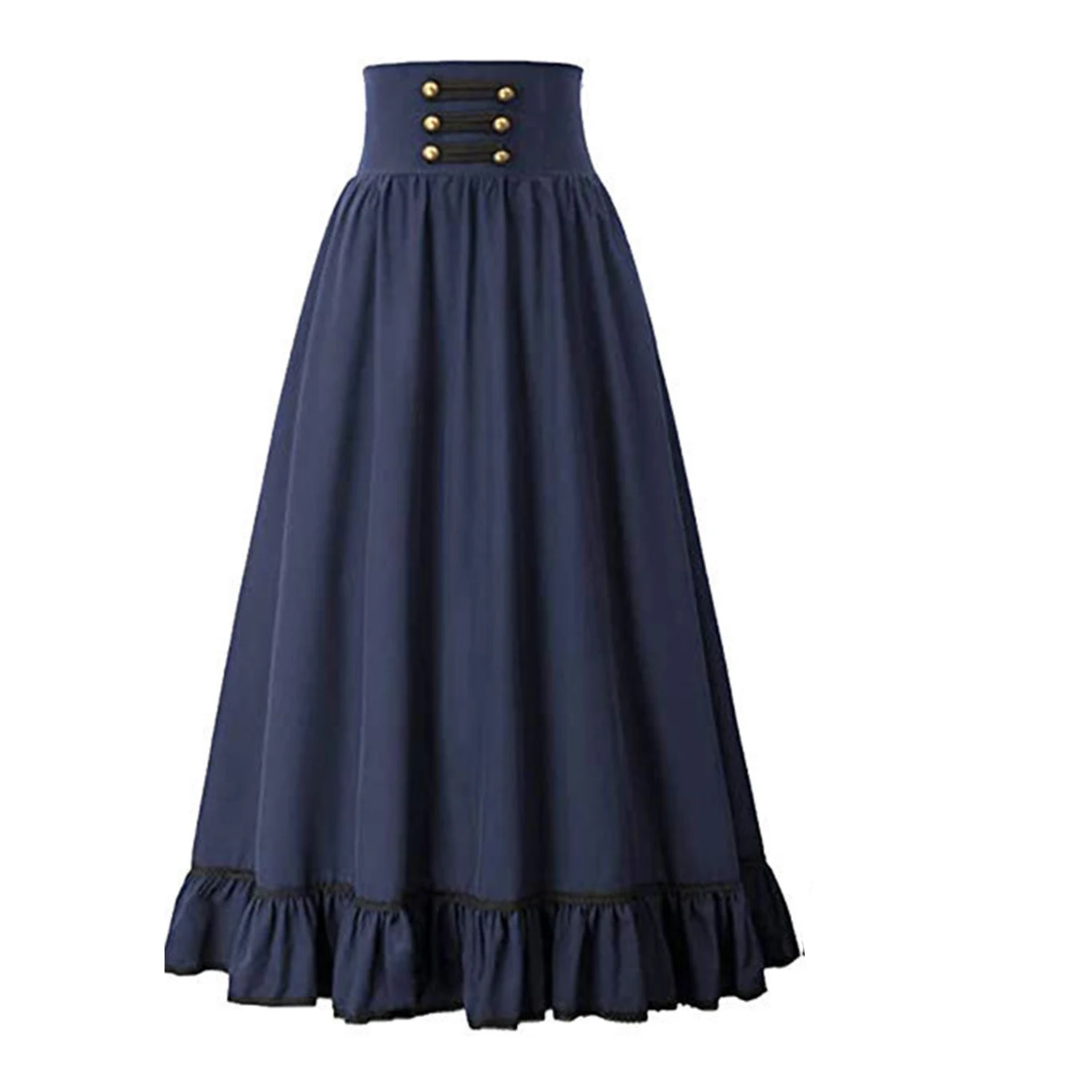 Women Skirt Victorian Maxi Skirt Vintage Renaissance High Waist Ruffled Hem A-Line Corset Pleated Casual Party Skirts Lady