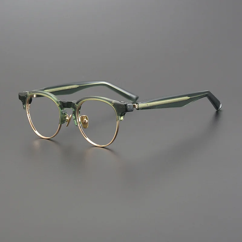 

Designer Brand Half Rimless Glasses Frame Men Retro Clear Green Glasses 2024 New Arrive Thicken Acetate Eyeglasses Male