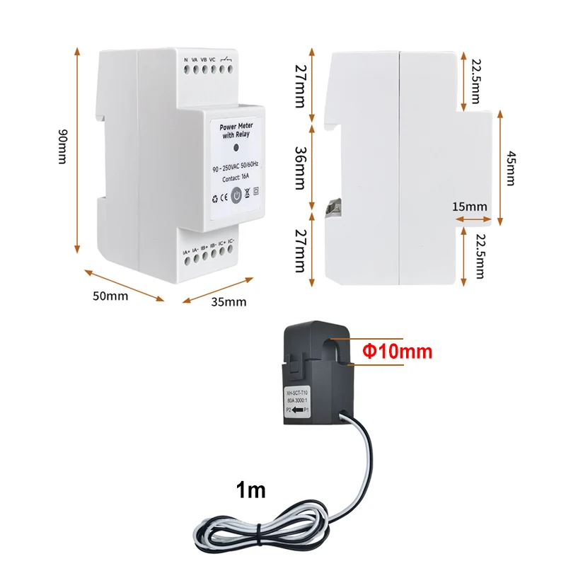 Tuya Smart Life 3-фазный счетчик энергии Wi-Fi с двунаправленным монитором CT 80 А, расходная мощность и статистика электроэнергии, экспортные данные