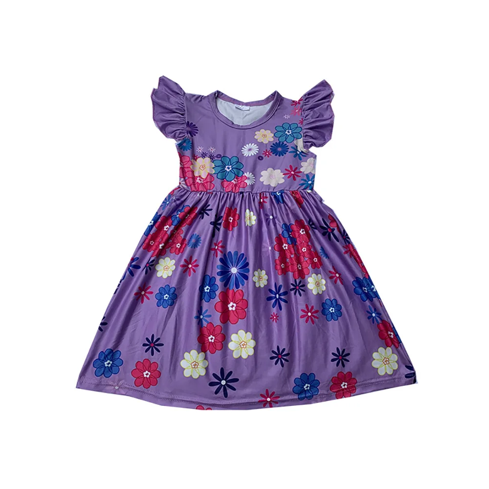 Summer sales for girls and girls small flying sleeve milk silk five-pointed star flower print rotating fold dress