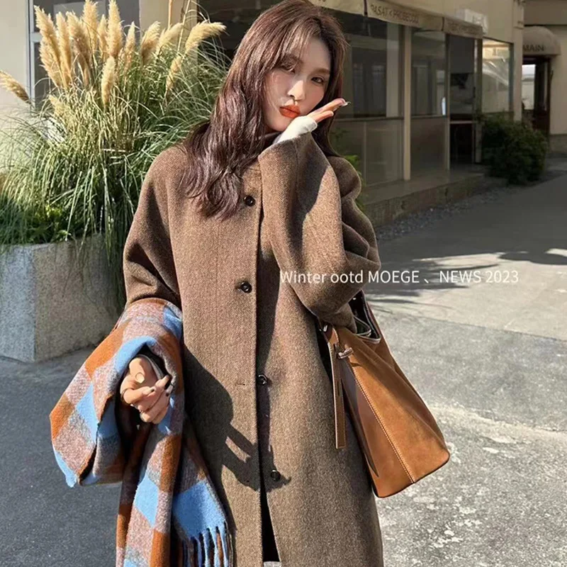 Korean high-end 20 cashmere coat for women, mid to long style, 2024 autumn and winter new item, stand up collar, warm Australian