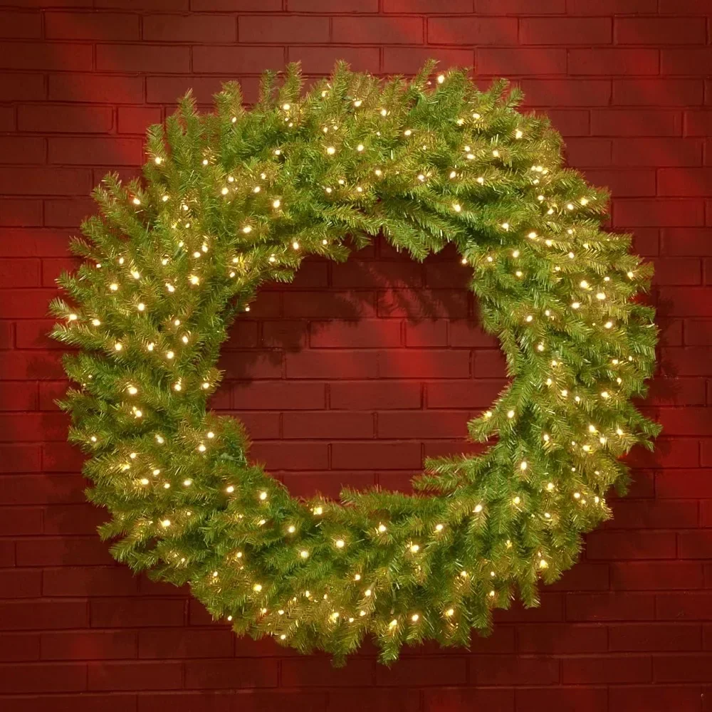 

National Tree Company Pre-Lit Artificial Christmas Wreath, Green, Norwood Fir, White Lights, Christmas Collection, 48 Inches