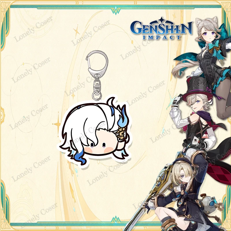 Lyney Lynette Keychain Game Genshin Impact Fontaine Cosplay Accessories Freminet Neuvillette Arlecchino Acrylic Keyring Pendant