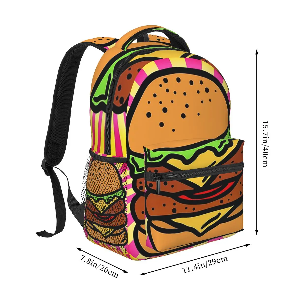 Large Hamburger Pattern Backpack Hot Sale Daypack Large Capacity Boys Girls BookBag School Bag Shoulder Bags for Men Women