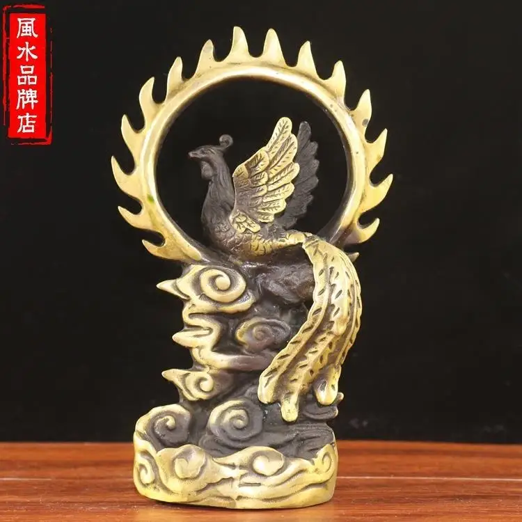 Pure copper Vermilion Bird Ornament Big Sun Fire Phoenix Feng Shui Home Furnishings Office Crafts