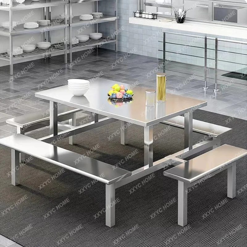 XXOne-piece Dining Table And Chairs Stainless Steel School Canteen Combination Model Convenient New Model Simple