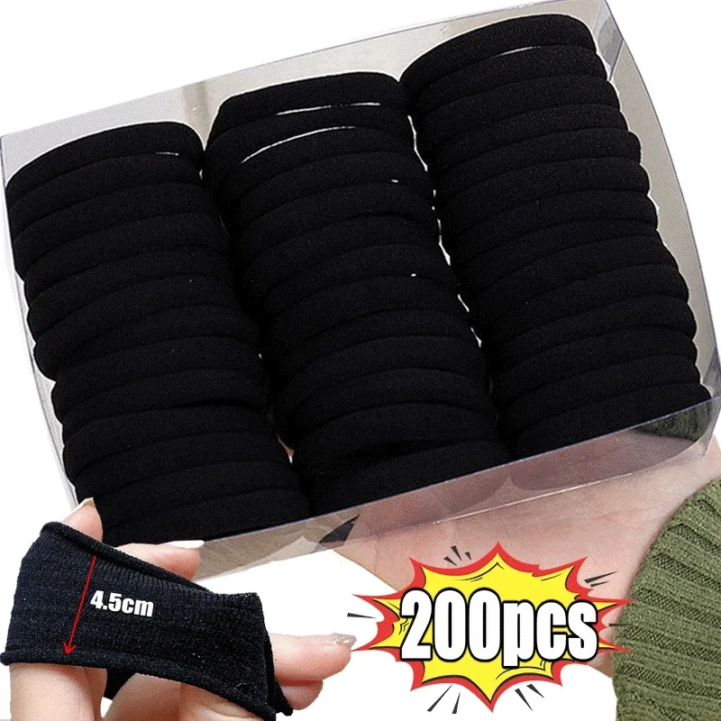 50/200pcs Black Hair Bands Women Girls Cute High Elastic Seamless Hair Ties Children Hair Accessories Ponytail Holder Headband