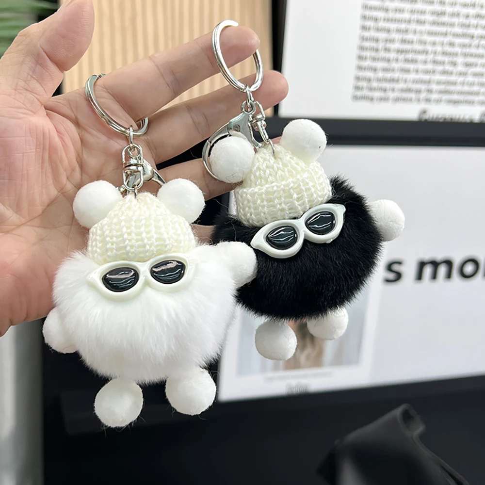 Mini llaveros mullidos de conejo Rex, baratija de Pom Pon, decoración colgante, muñeco de Animal de peluche, colgante de bolso, llavero automático, regalos encantadores
