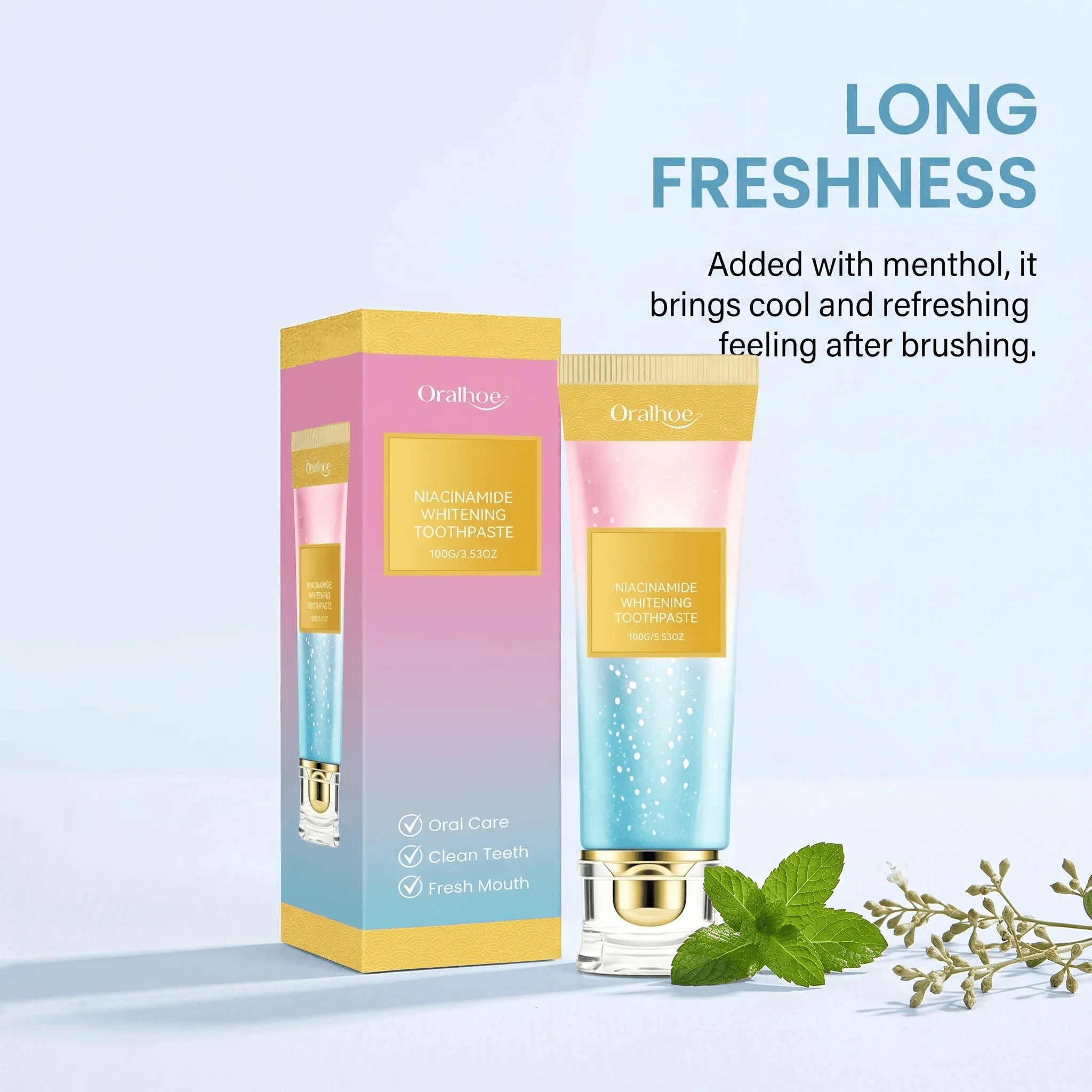 Oralhoe Niacinamide Brightening Toothpaste Reduce Plaque Stains Fresh Breath Gentle Cleaning Dental Cleansing Oral Hygiene Care