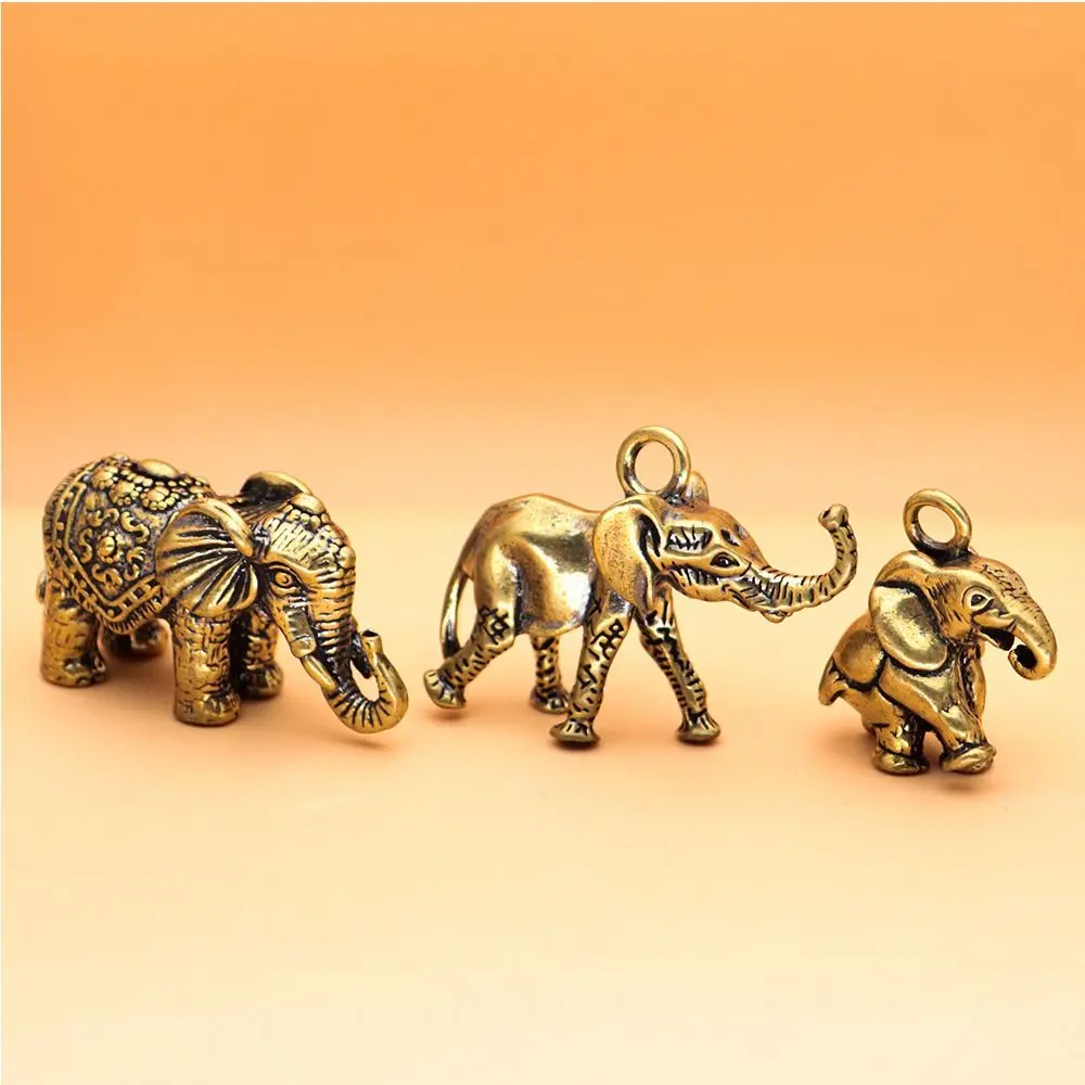 Brass Decoration Jewelry Charms Car Key Ring Ornaments Desktop Decoration Chinese Style Pendant Elephant Keychain Pendant