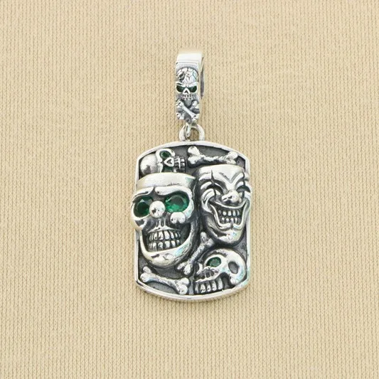 S925 Sterling Silver Skull Clown Pendant Gothic Style Jewelry Trendy Men Hip Hop Punk Style Necklace Pendant Personalized Neckla