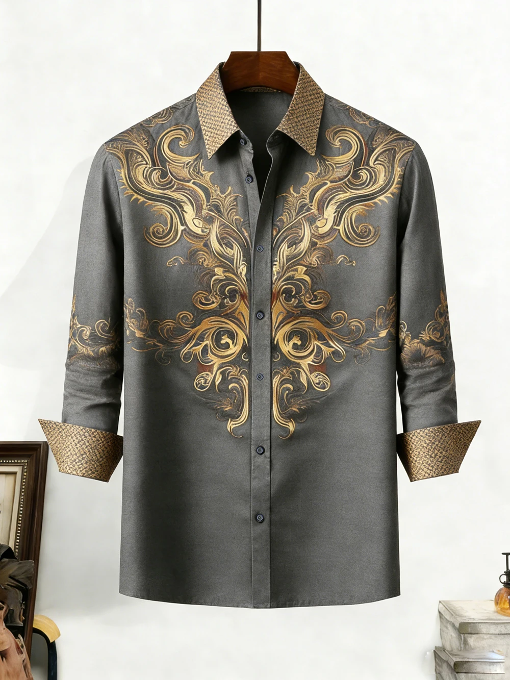 2026 Men's Western Retro Long Sleeve Shirt Baroque Pattern 3D Printed Shirt Hawaiian Wedding Party Clothes Men's Ready Supply