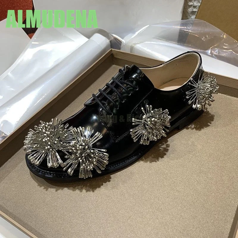 

Pin Flower Small Leather Shoes English Style Genuine Leather Straps Fashionable Retro Black Height Increasing Casual Derby Shoes