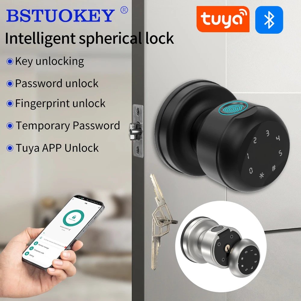 

High Quality Stainless Steel Round Door Knobs Fingerprint Lock Handle Internal Round Door Knobs Entrance Passage Lock With Keys