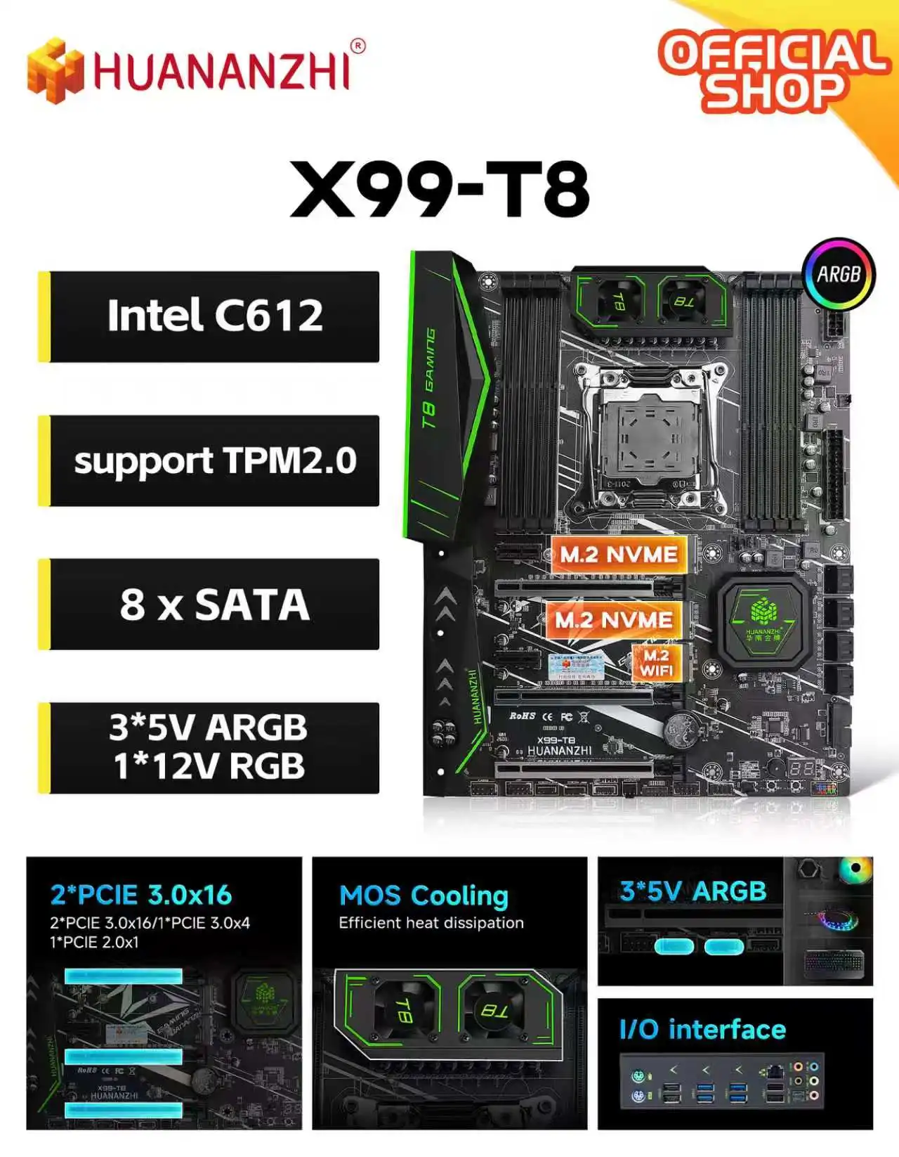 HUANANZHI X99 T8 LGA 2011-3 XEON X99 Motherboard DDR3 ATX ARGB