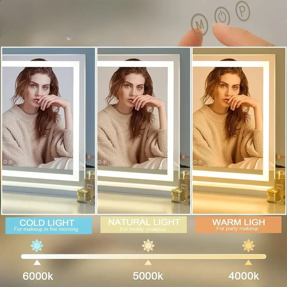 Mirror with Lights, 23" x 18" Makeup Mirror, Mirror with 3 Color Modes & Adjustable Brightness