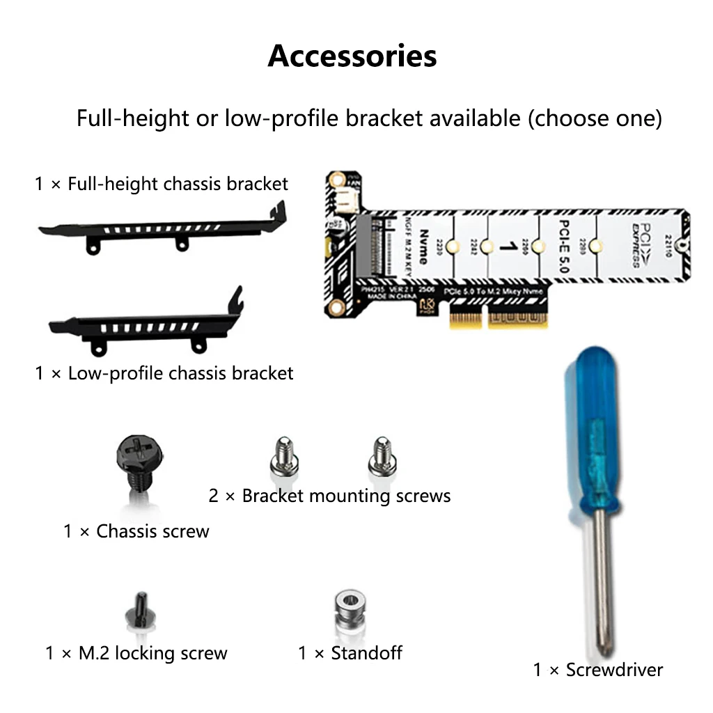 

Карта расширения PCIe 5.0 x4 для NVMe: адаптер M.2 для NVMe SSD, поддержка SSD 2230-22110 с низкопрофильным или полнопрофильным кронштейном