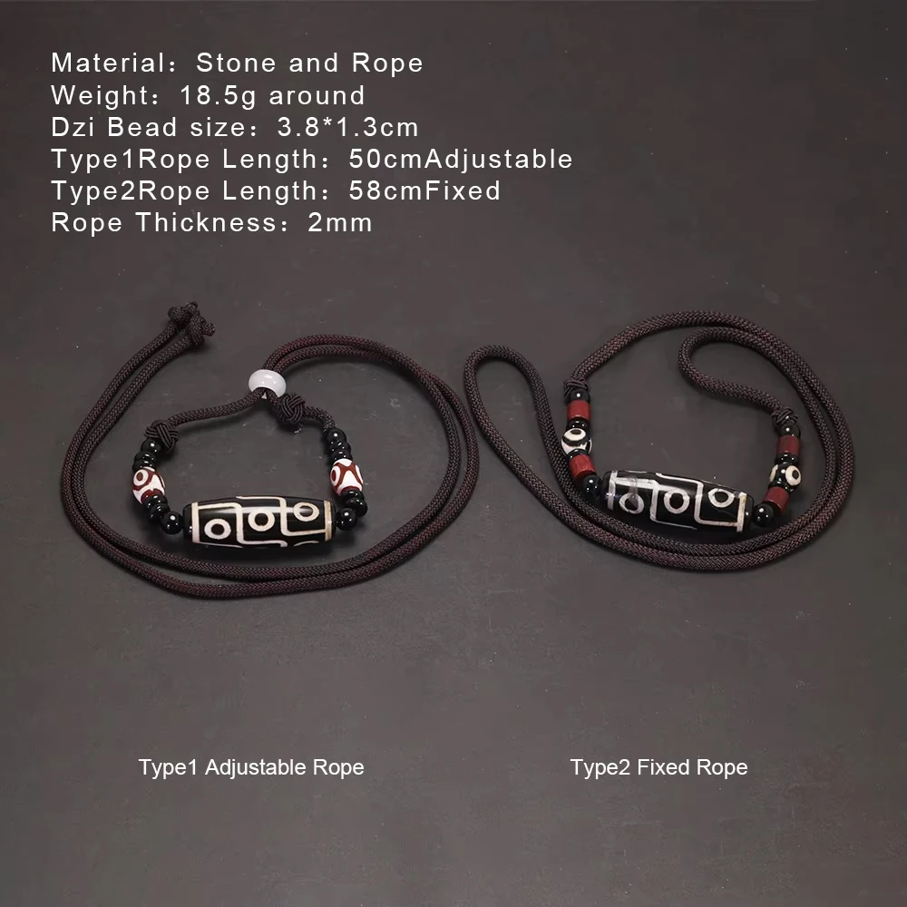 Natural Tibetan Onyx 3 Eyes Dzi Pendant Necklace Adjustable Rope Chain Choker Necklace For Women And Men Buddhism Jewelry