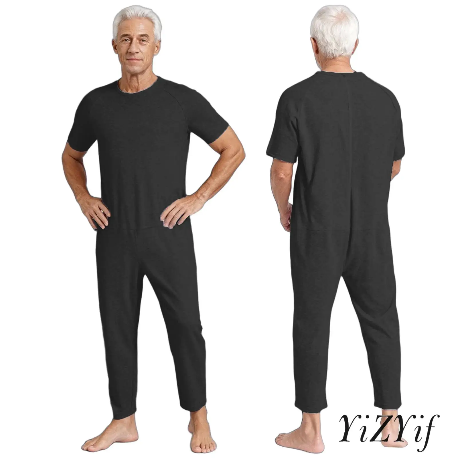 

Mens Comfort Adaptive Costume with Full Back Zipper Gentle Clothing Jumpsuit Romper for Elderly Mobility Challenged Individuals