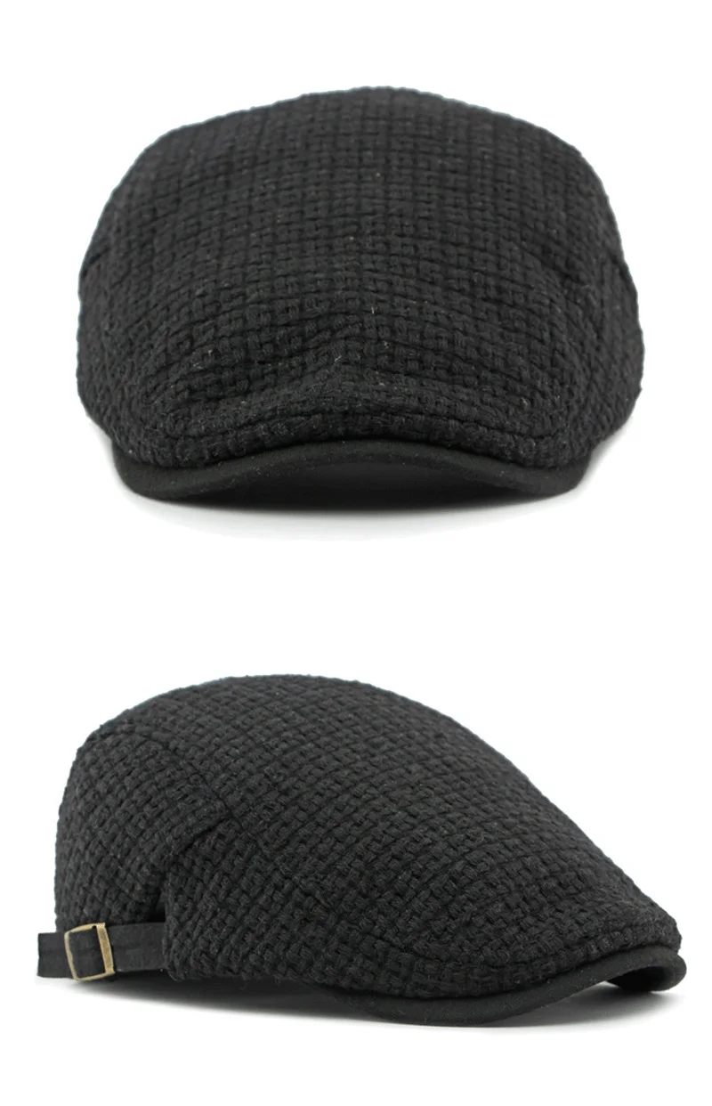 Autumn Flat Peaked Cap For Men Solid Knit Beret Hat Women Retro Newsboy Ivy Herringbone Beret Cabbie Forward Hat Adjustable
