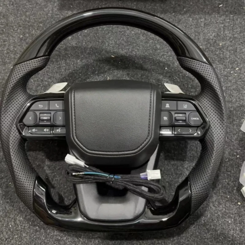 With Shift Paddles Carbon Fiber Leather For Toyota Lexus Land Cruiser 300 GR Sport 2022-2024 Car Steering Wheel Car Accessories