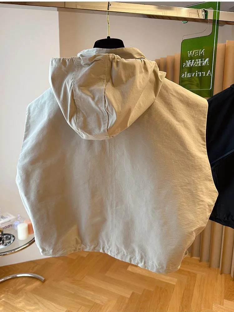 2025 ฤดูใบไม้ผลิใหม่ฤดูใบไม้ร่วง Casual Hooded Design Sense สุภาพสตรีเสื้อกั๊กเสื้อสีทึบ Streetwear All-Match ผู้หญิงเสื้อกั๊กเสื้อ