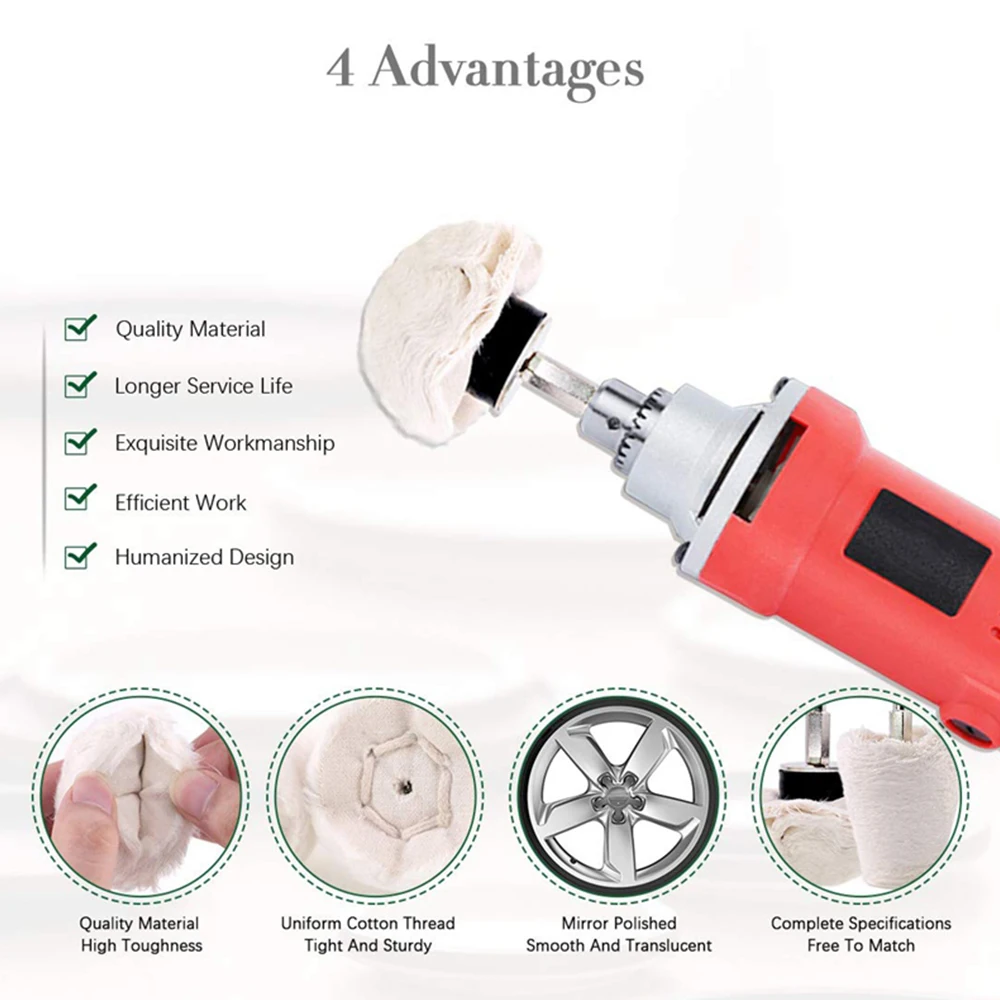 5/4Pcs Car Polishing Cone Buffing Cloth Wear Resistant Buffing Wheel Polisher Adapter Polishing Disc Car Cleaning Tool