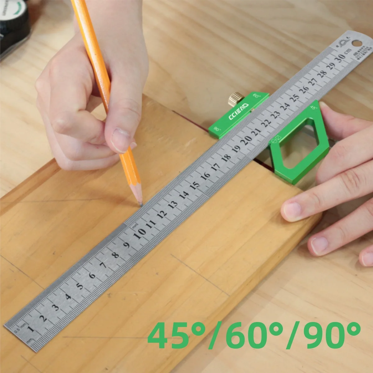 Center Finder Woodworking Square - 45/60/90 Degree Scribe Scribing Steel Ruler Positioning Block - Center Scribe Circle Finder