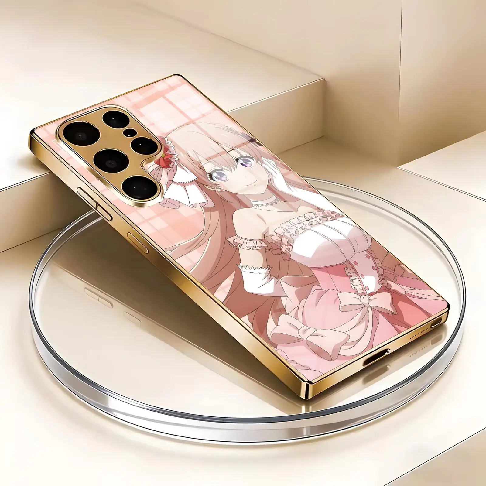 Phone Case For Samsung S26 S25 S24 S23 S22 S21 Plus Ultra Note20 Electroplated glass Phone Case anime A Couple of Cuckoos