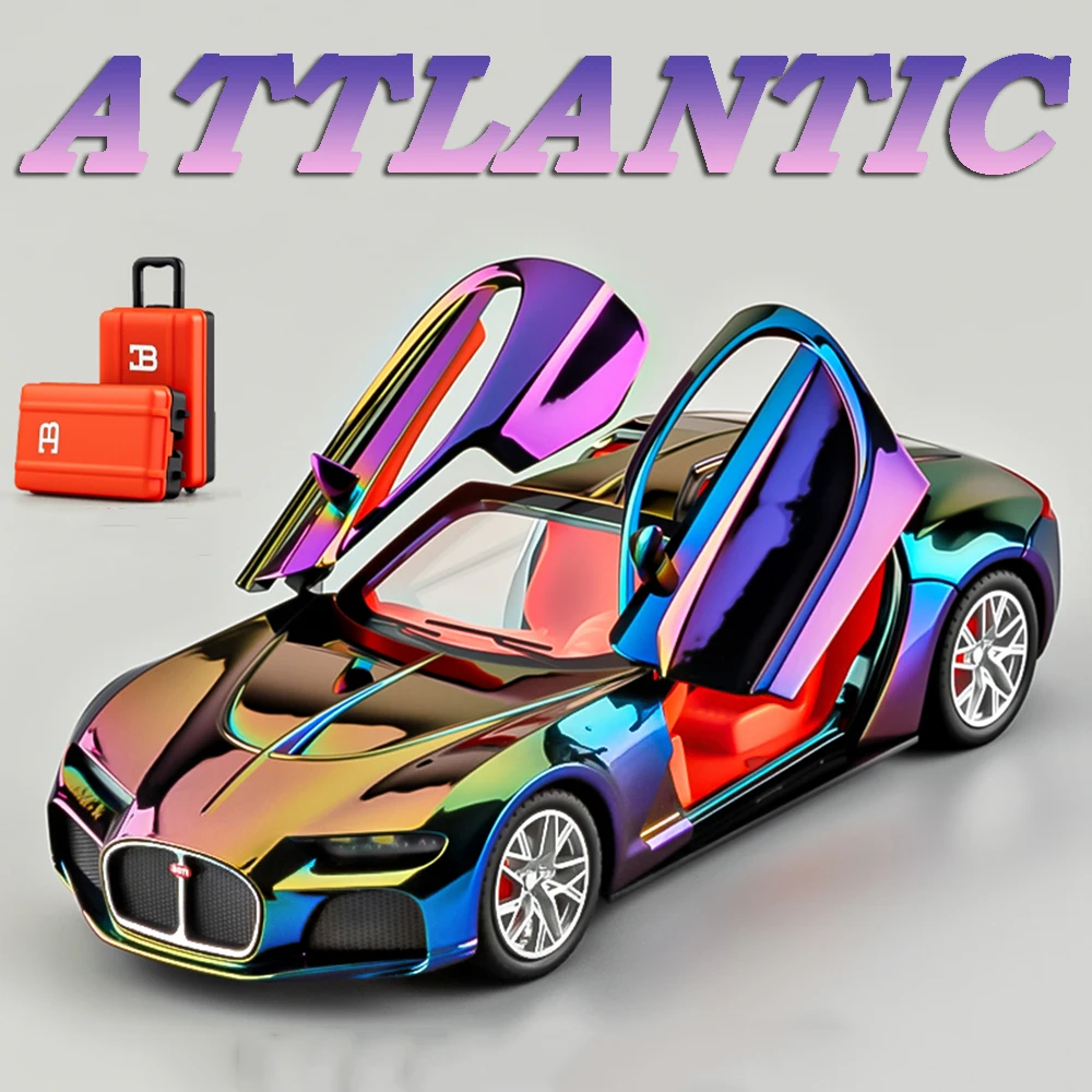 โมเดลรถของเล่นแอตแลนติกซูเปอร์คาร์ 1:24 ผลิตจากโลหะผสม ดีไซน์รถสปอร์ตยอดนิยม มีเสียง มีไฟ ประตูเปิดได้ แบบดึงหลัง ใช้ตกแต่งโต๊ะทำงาน