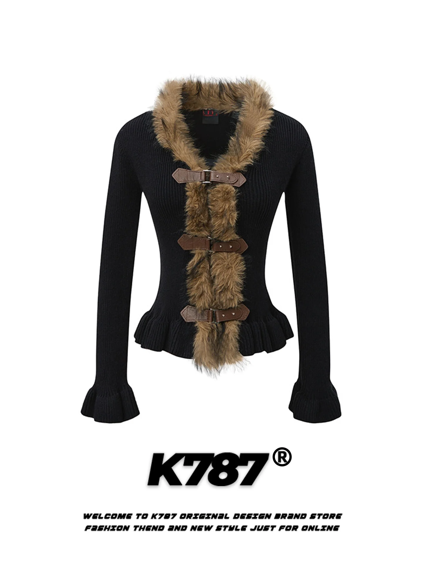 

Slim Fit V-Ne Knitwear Women's Faion Street Sle K787 ort Length oulder Padded Splice Design Warm Collar Autumn Winter