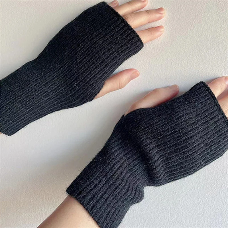 1 Pair Golve Women Solid Fashion Autumn Winter Knitted Wrist Guard half-finger Ladies Gloves Keep Warm Fingerless Touch Screen