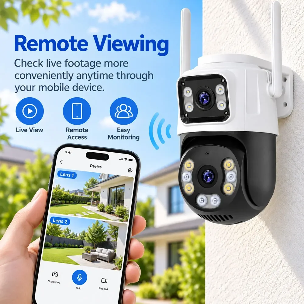 4K 8MP WiFi IP Camera PTZ Dual Lens Screens Auto Tracking 2-Way Audio CCTV Surveillance Camera Outdoor Security IP Camera ICsee