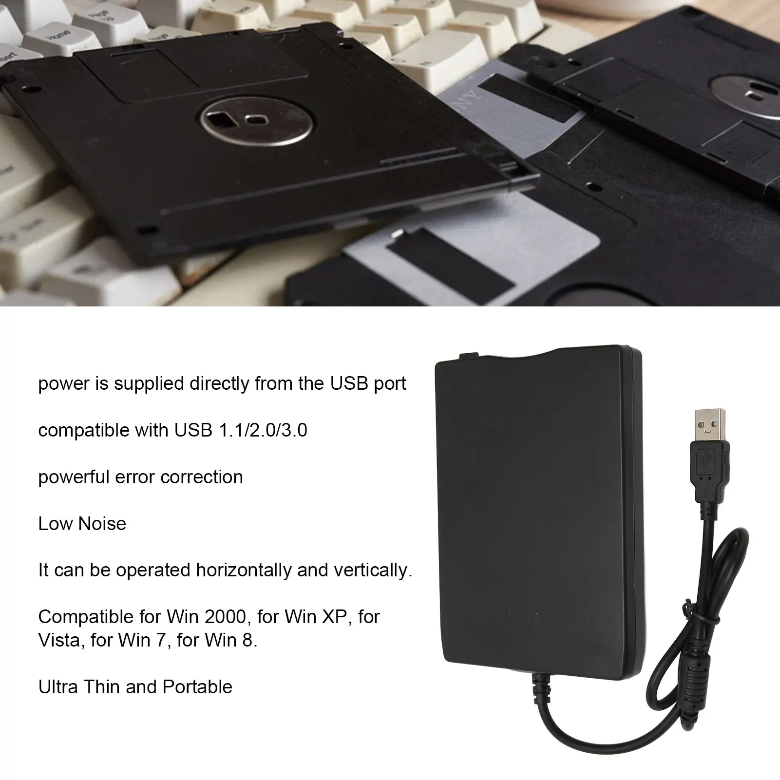 Floppy Disk Reader External Floppy Disk Drive Easy  Error Correction Plug and Play USB Interface 3.5 Inch for Laptop