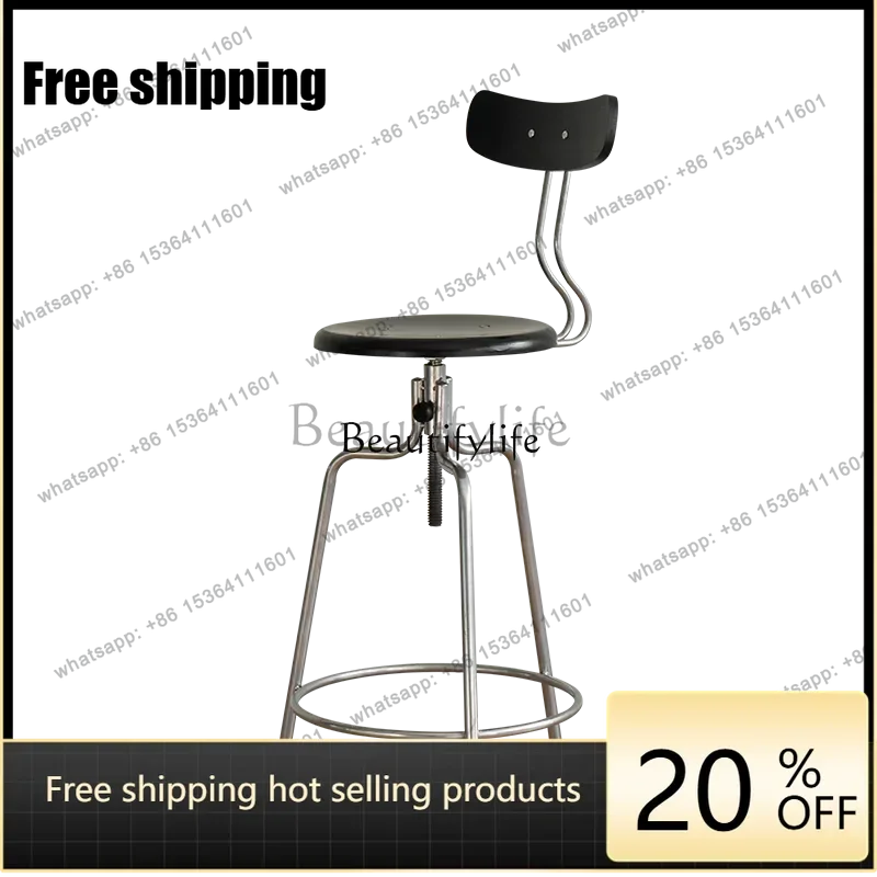 Factory Direct1Nordic Modern Design Bar Chairs Adjustable Brown Bistro High Luxury Bar Stools Kitchen Swivel Metal Banqueta Home