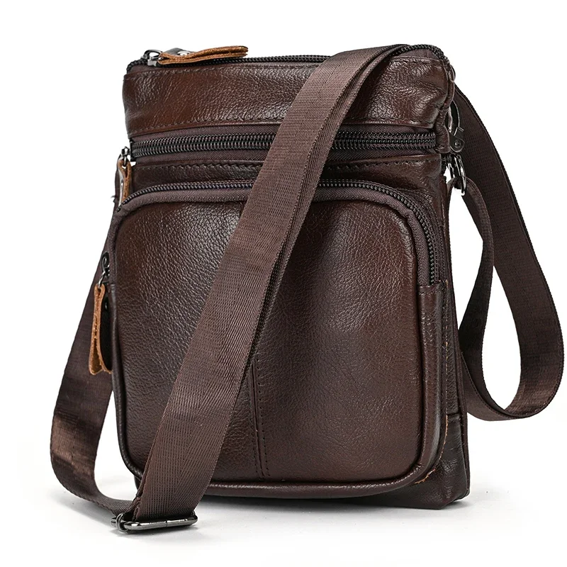 

Luxury Fashion Leather Small Shoulder Bag Real Cowskin Crossbody Bags Mini Design Men's Sling Bag for Phone 7" 6" Waist Bags