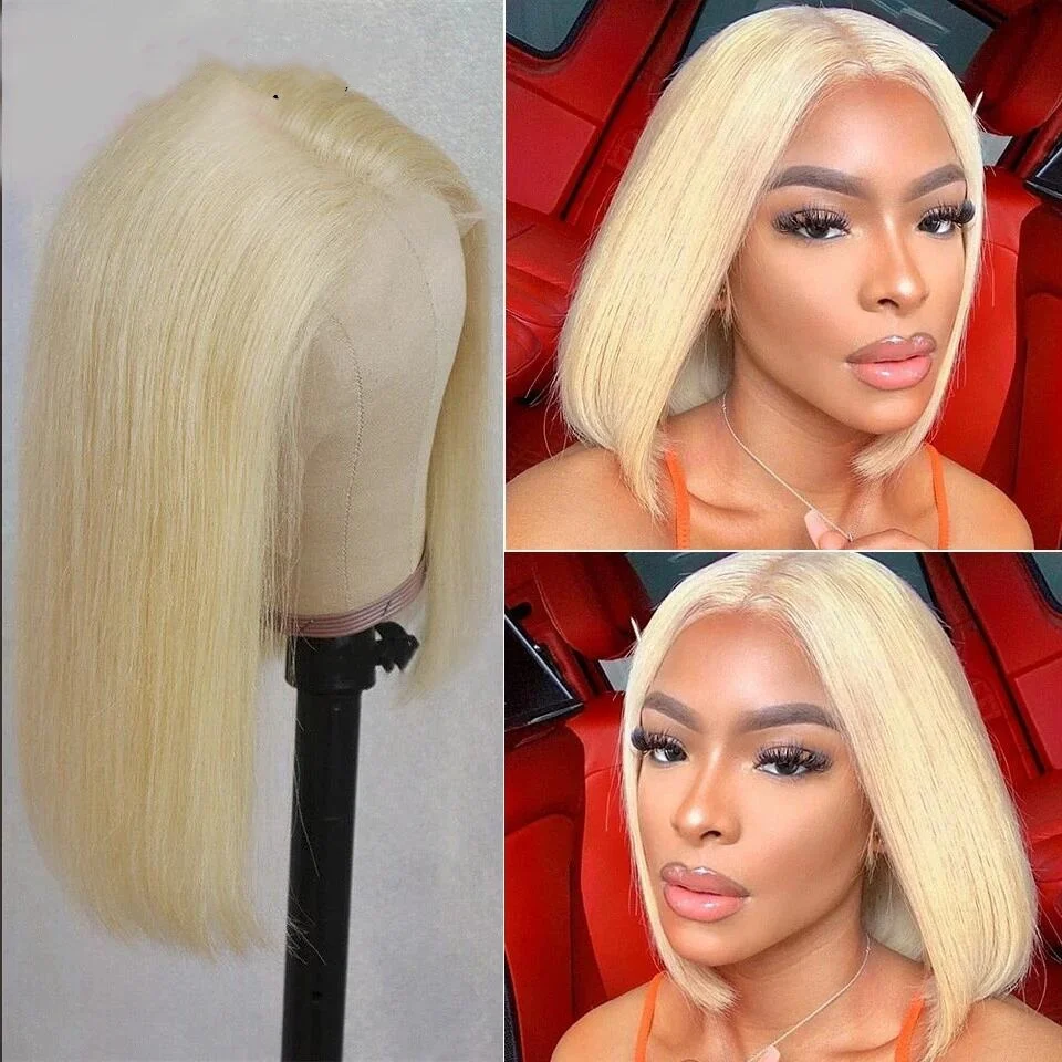 Short Bob 16inch Soft 180Density 613 Blond Silk Straight Lace Front Wig For Black Women With Baby Hair Wine Preplucked Glueless