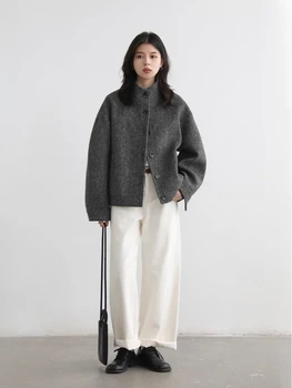 CHIC VEN Women Short Woolen Coat New Stand Up Twill Texture Single Breasted Ladies Jacket Retro Woman Outwear Autumn Winter 2025 4