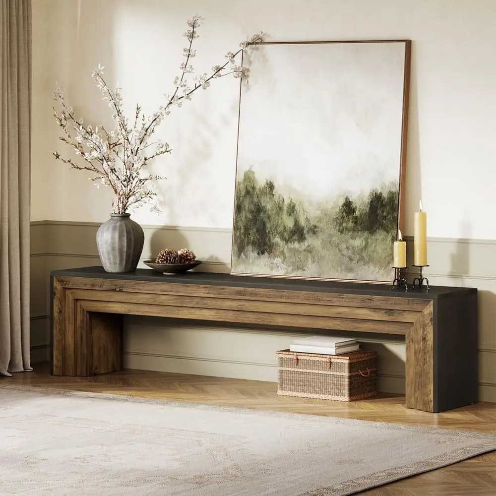 

Удлиненная деревянная тумба под телевизор для телевизоров 75 дюймов, прочная медиаконсоль для гостиной в коричневом и черном цветах