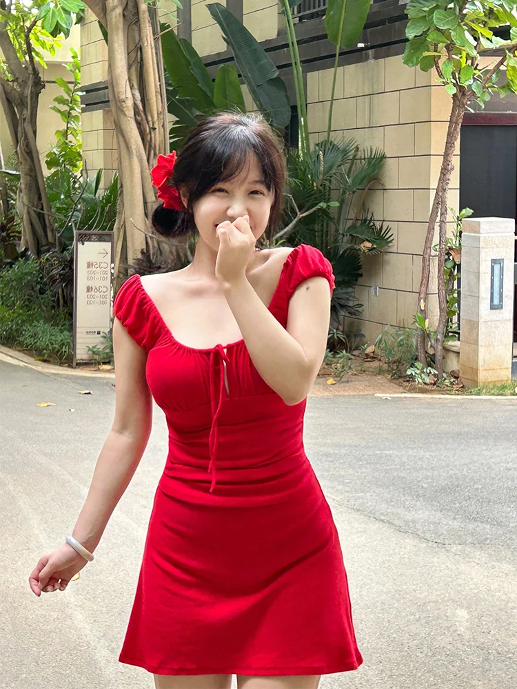 

plus Size Sexy Backless Strap Dress Women's Spring Micro Plump MM Slimming Holiday Style Short Skirt Suit