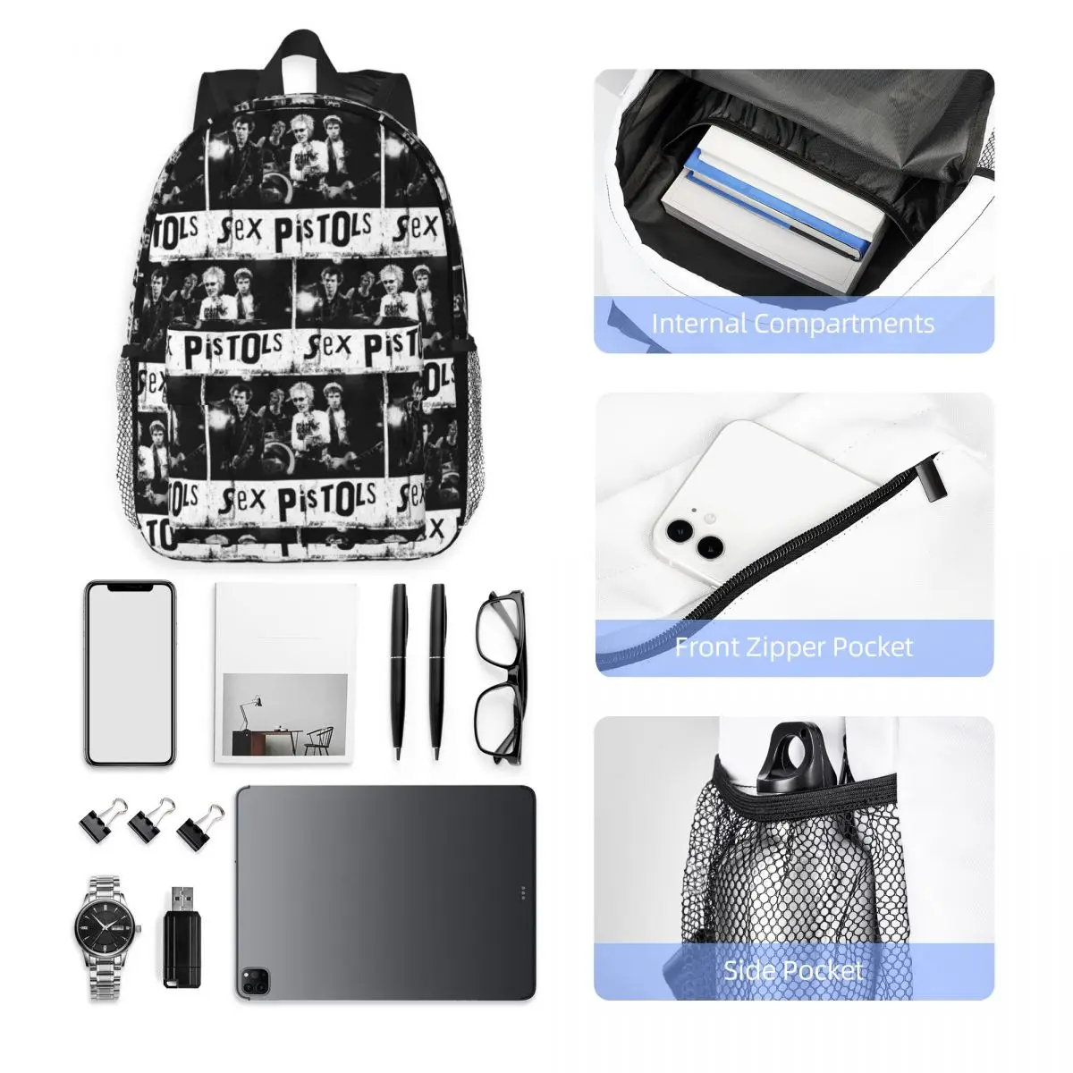 Heavy Metal Sex Pistols Rock Band Backpack Student Boys Girls BookBag Men Women School Bag Computer Shoulder Bags