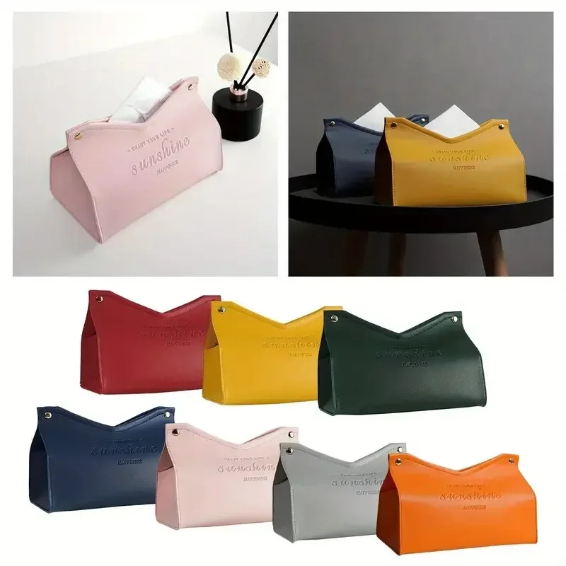 Nordic Style PU Leather Tissue Box，Square Multipurpose Storage Case- Waterproof & Dustproof Desktop Napkin Holder For Car