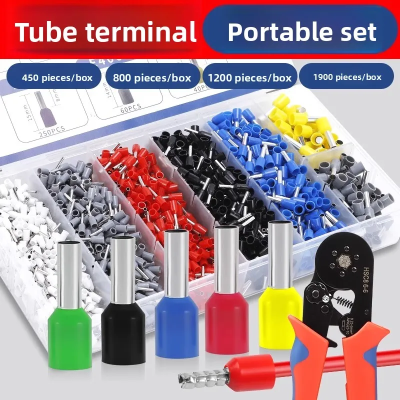 

1200 шт. трубчатых клемм VE для холодной опрессовки, тип HSC8 6-4A, с пресс-клещами для медных наконечников, для обжима проводов