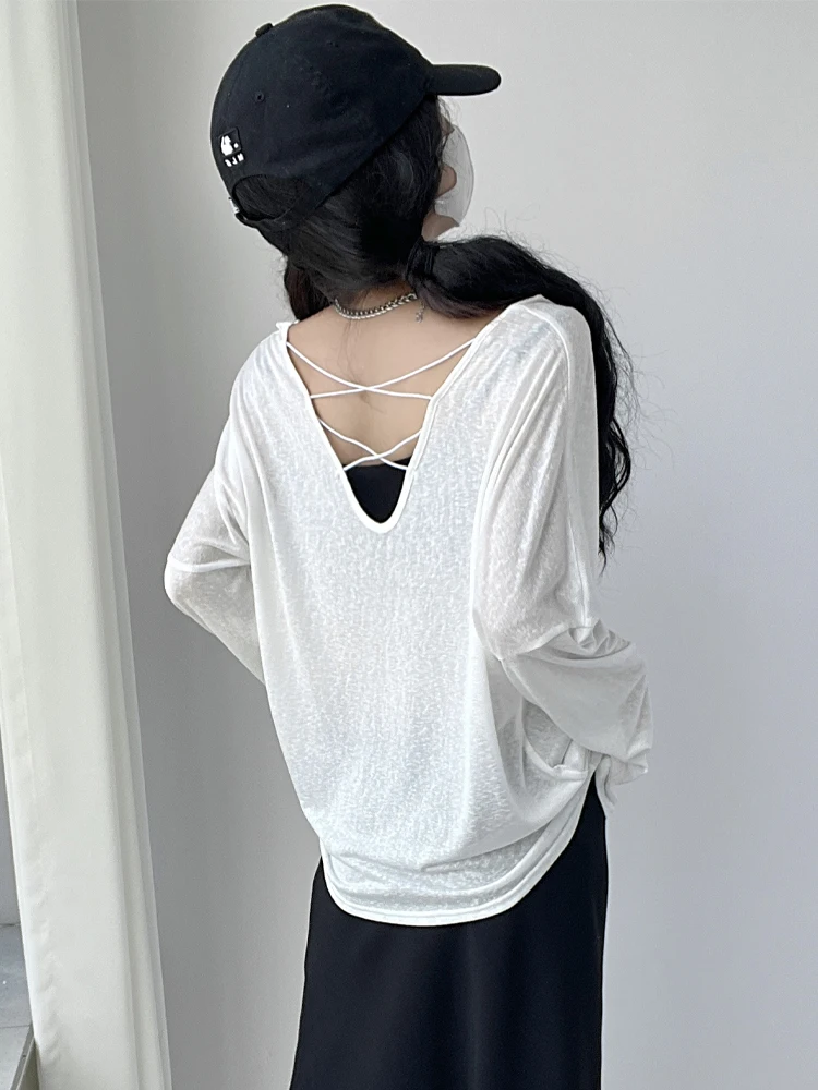 

Футболка Street Sle Long Sve Bal Jazz Dance, женская сексуальная футболка с солнцезащитным кремом Lazy Sle, прозрачная основа, летняя одежда