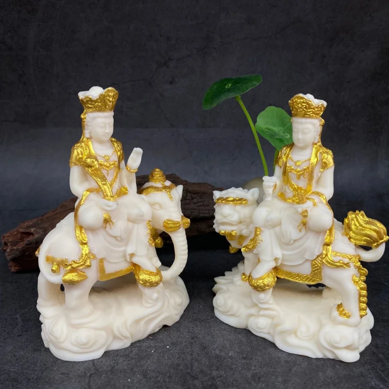 Ivory Nut Carved Puxian Manshu Guanyin Bodhisattva Decoration Guardian Home Office Desktop and Car-Mounted Wholesale