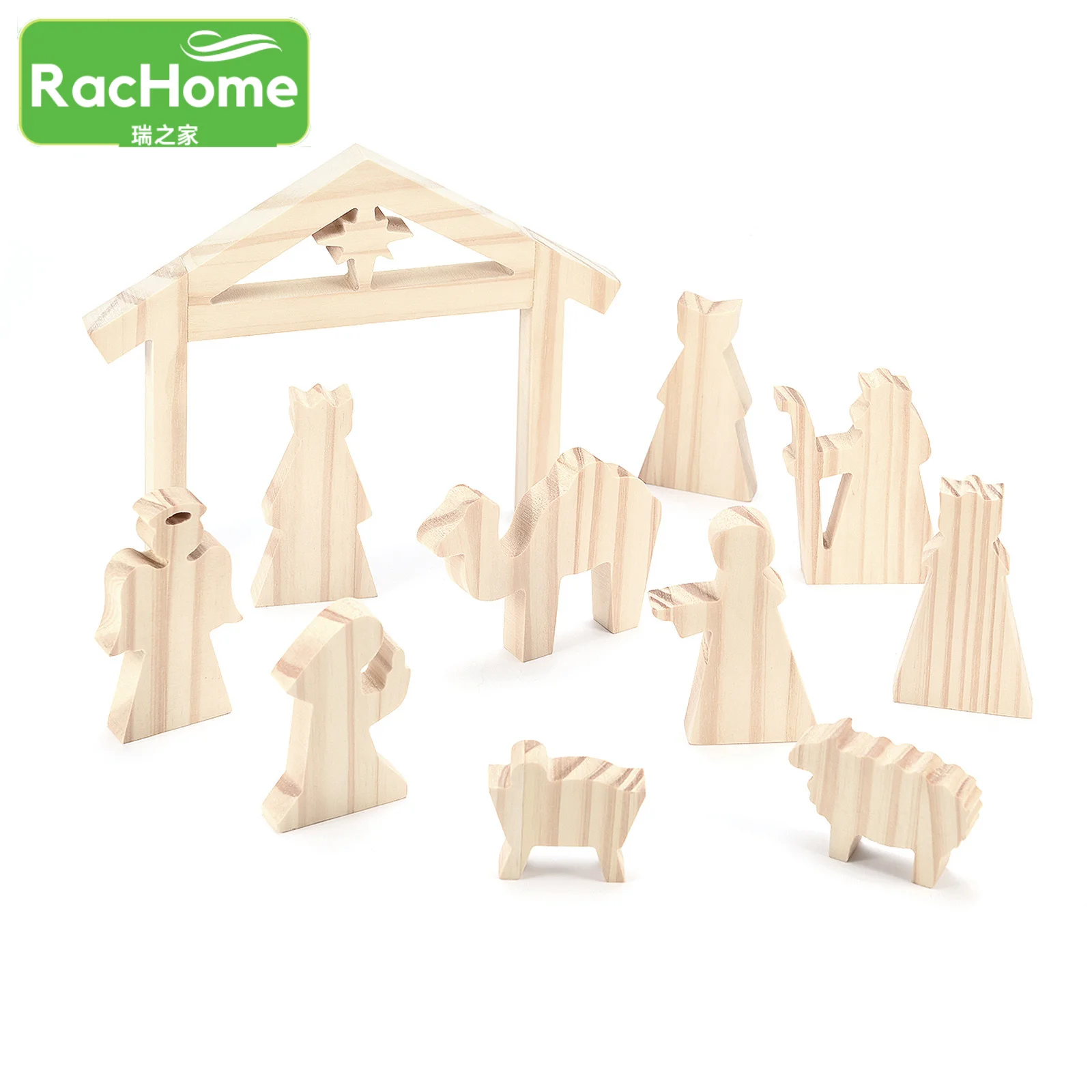 Unfinished Wood Nativity Scene Set Diy Christmas Decor 11pcs Baby Jesus Nativity Crib Figures Catholic Gift Miniature Ornament