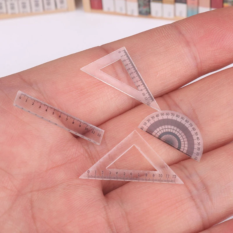 3/6 セットミニ定規三角定規ドールハウスシミュレーションミニチュアクリエイティブスクールモデルドールハウスアクセサリー家の装飾